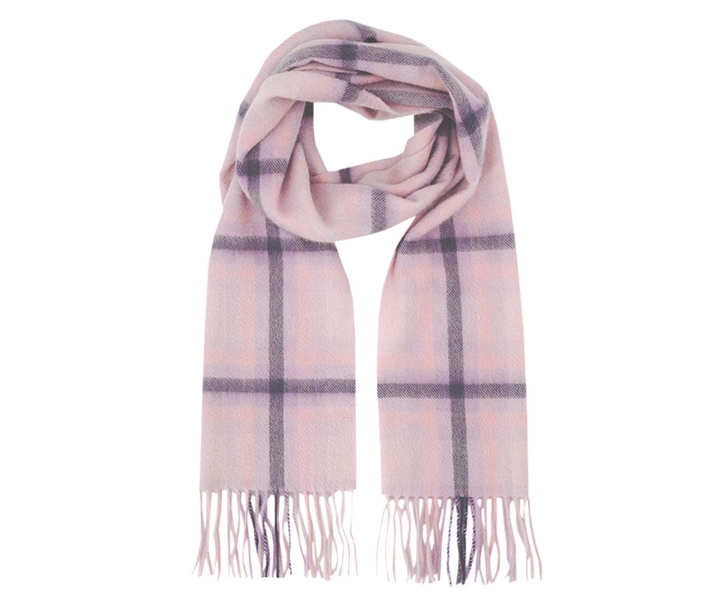 100% Cashmere Plaid Scarf- Purple/ Pink