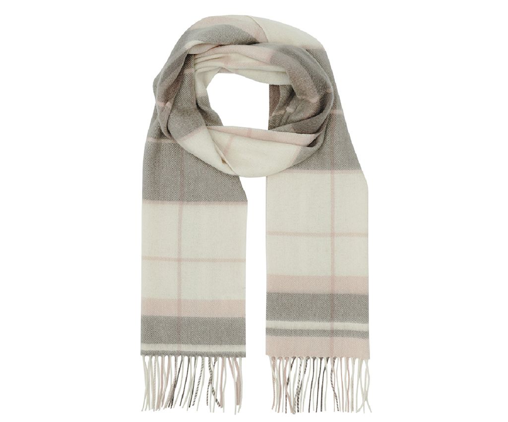 100% Cashmere Plaid Scarf- Pink/White/Grey