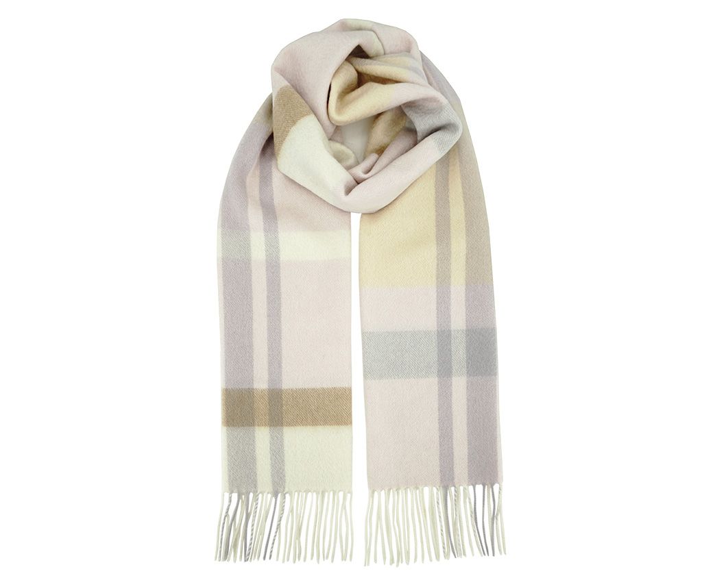 100% Cashmere Plaid Scarf- Pink/Brown