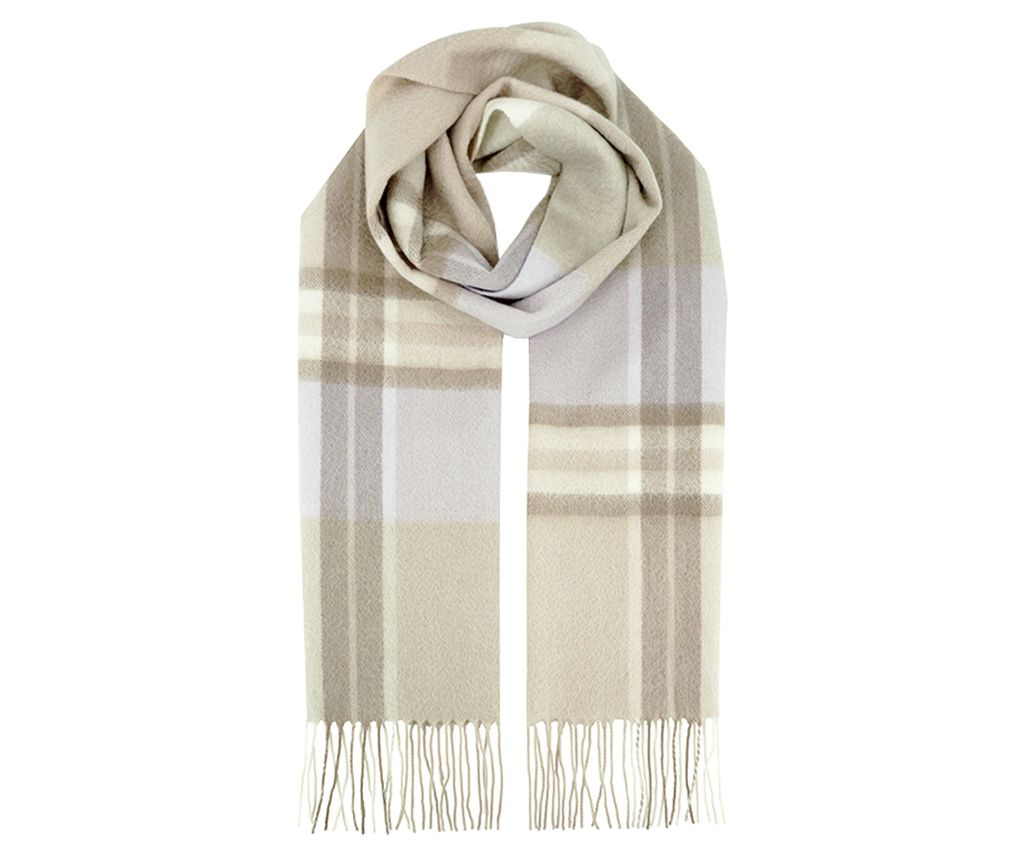 100% Cashmere Plaid Scarf- Purple/Beige