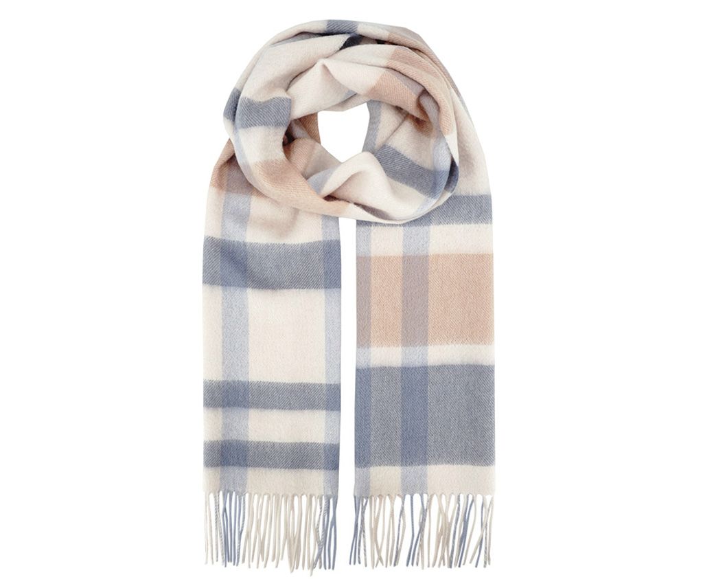 100% Cashmere Plaid Scarf- Pink/Blue