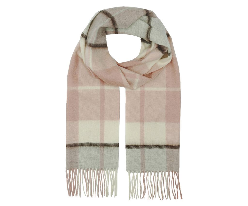 100% Cashmere Plaid Scarf- Pink/ Grey/ White