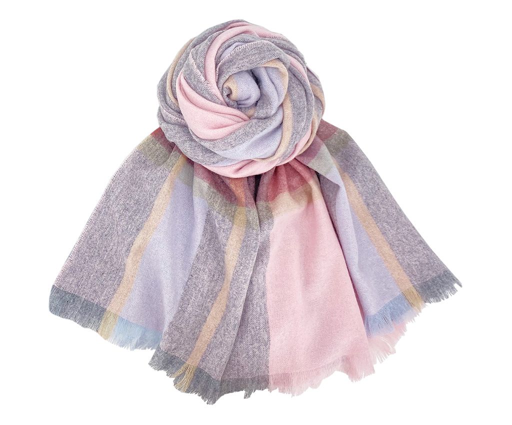 100% Cashmere Plaid shawl- Pink/Grey/Purple