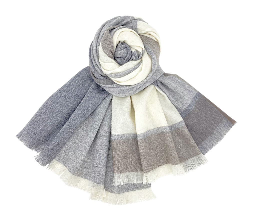 100% Cashmere Plaid shawl- Grey/White