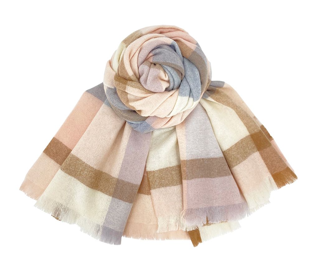 100% Cashmere Plaid shawl- Pink/Grey