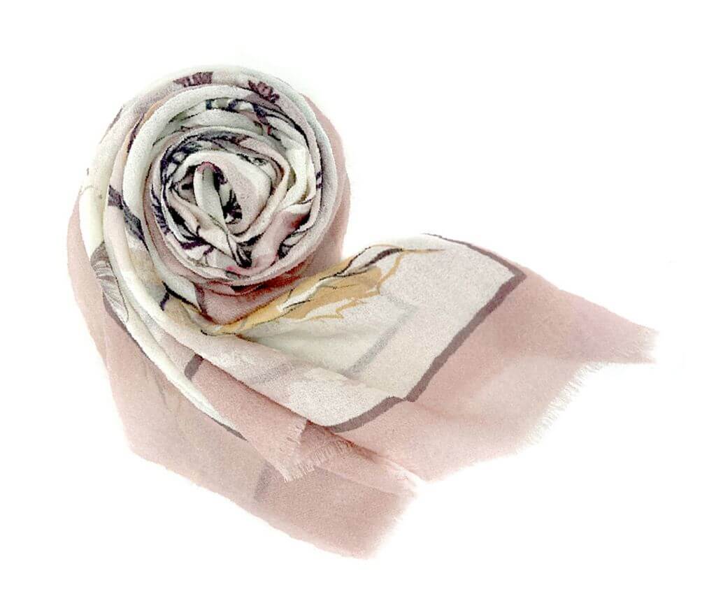 Cashmere Scarf - Butterfly &amp; Fruit Printed, Green