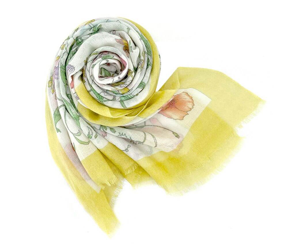 Cashmere Scarf- Rural Flower Printed, Yellow