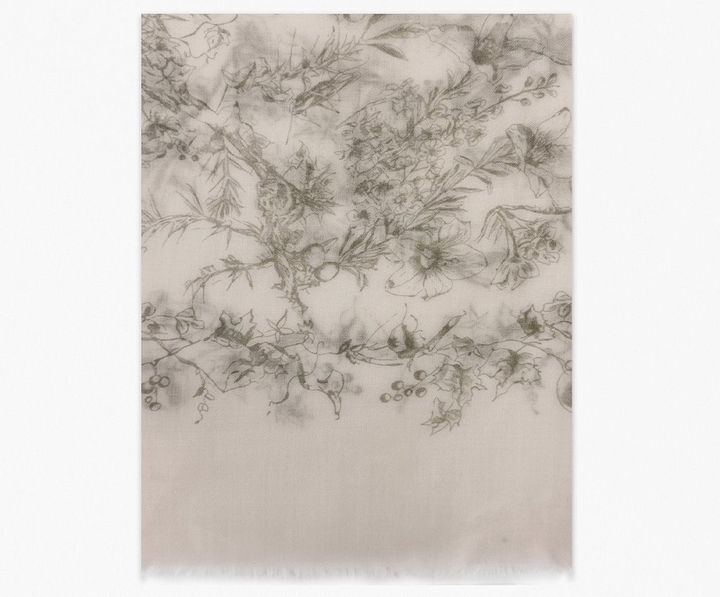 Cashmere Mixed Wool Printed Scarf-Misty Bloom, Pink