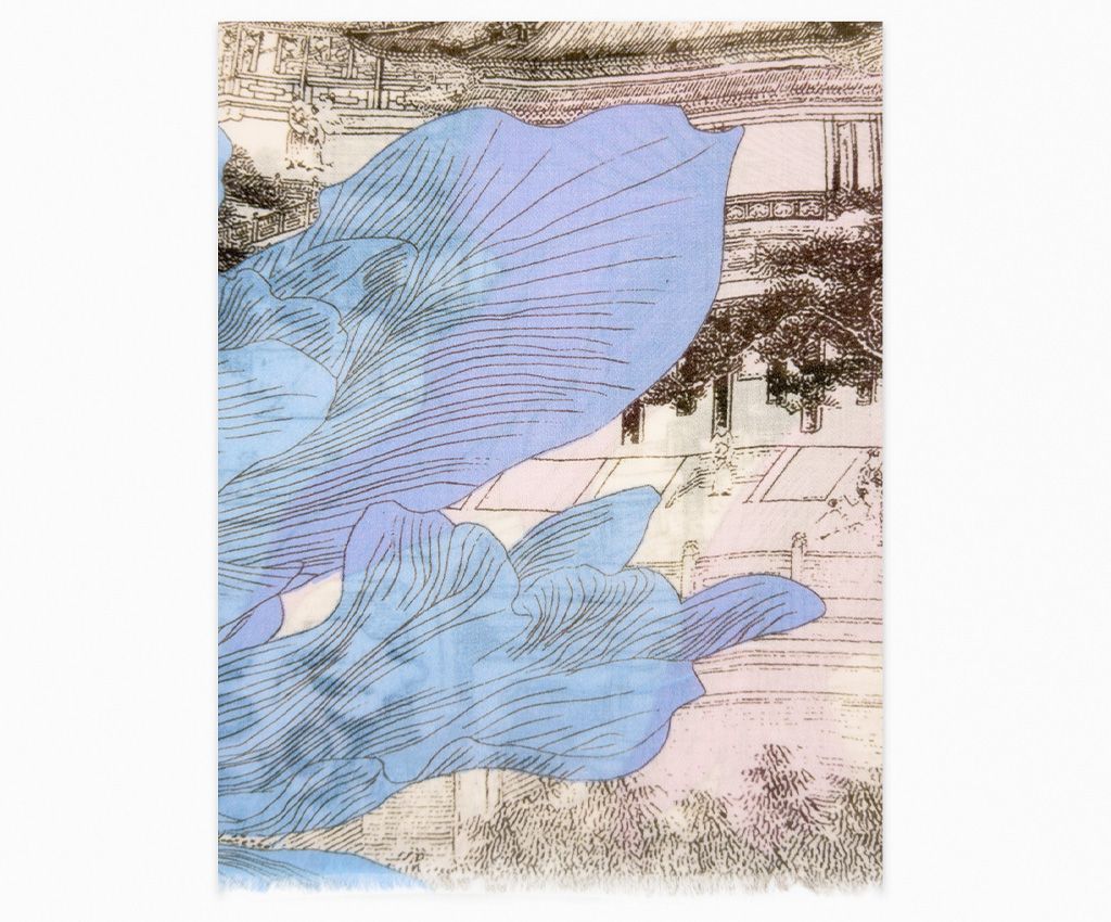 Cashmere Mixed Wool Printed Scarf-Blooming Pavilion, Pink