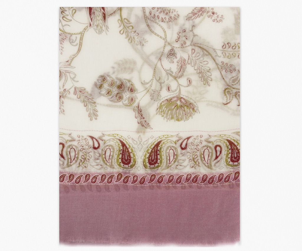 Cashmere Mixed Wool Printed Scarf-Paisley, Burgundy