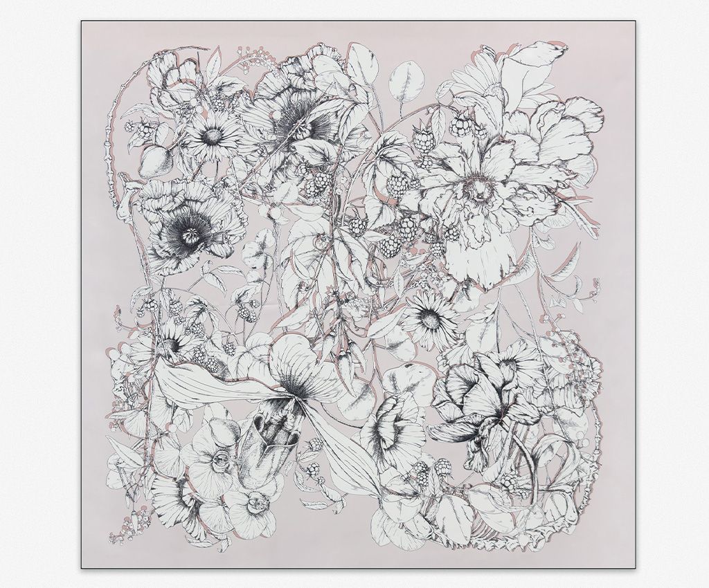 100% Silk Printed Scarf-Blooming Sketch