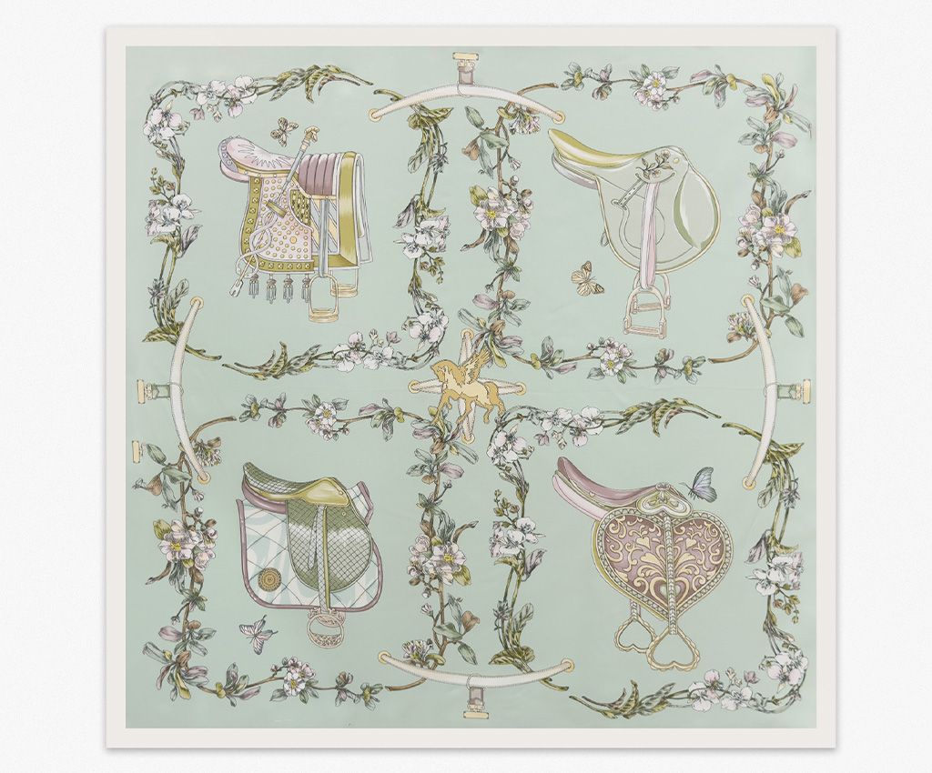 100% Silk Printed Scarf-Saddle Serenity, Green