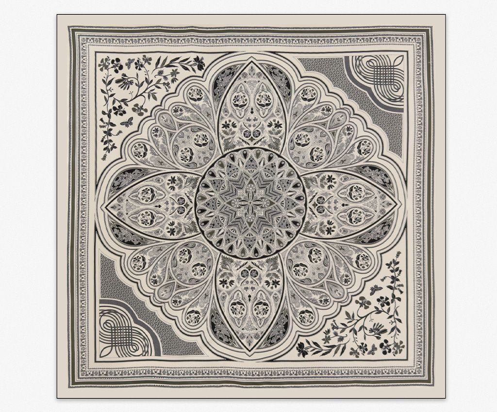 100% Silk Printed Scarf-Mandala Grace, Brown/Deep Pink