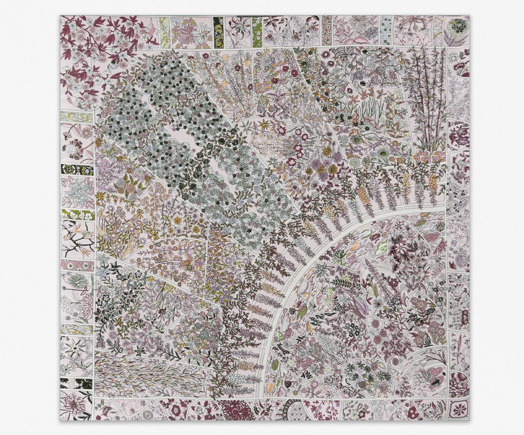 100% Silk Printed Scarf-Blooming Symphony, Pink/Light Pink