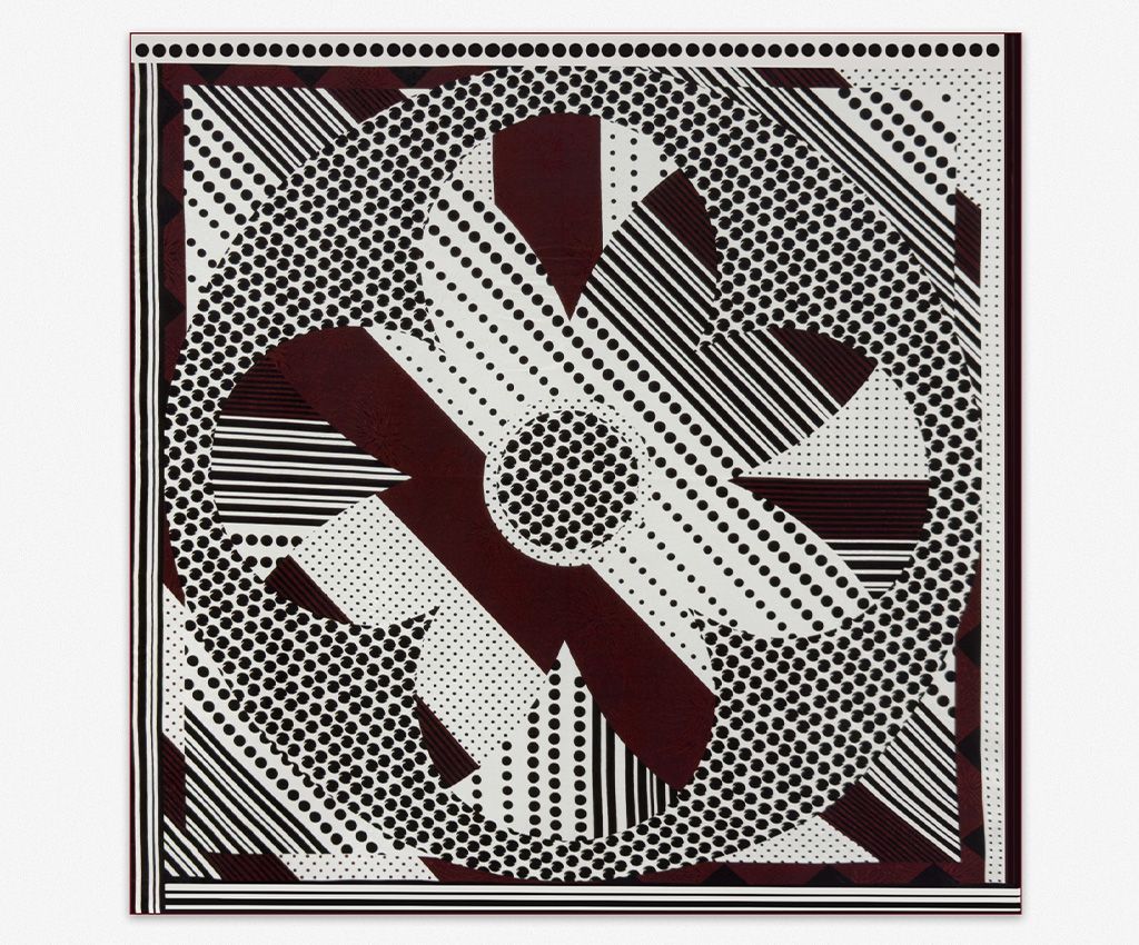 100% Silk Printed Scarf-Modern Clover, Black/Brown