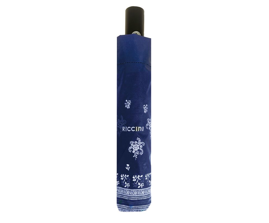 RICCINI UPF50+ Auto Open-Close Umbrella – Elegant Embroidery, Deep Blue