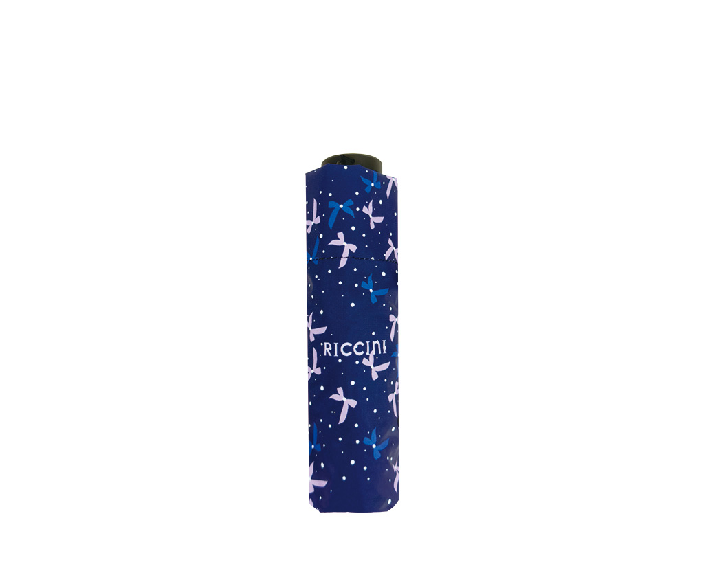 RICCINI UPF50+ Five-Fold Compact Portable Umbrella – Floral Pattern, Deep Blue