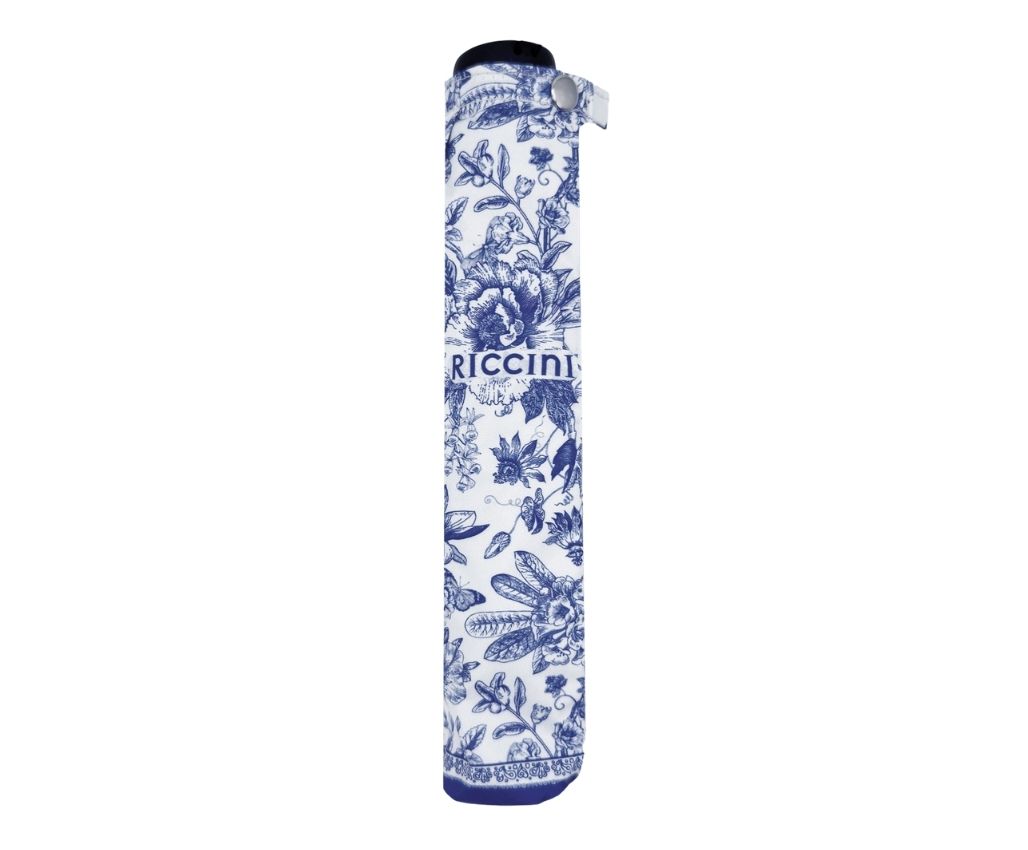 RICCINI UPF50+ Ultra-Light Umbrella – Blue and White Floral Pattern