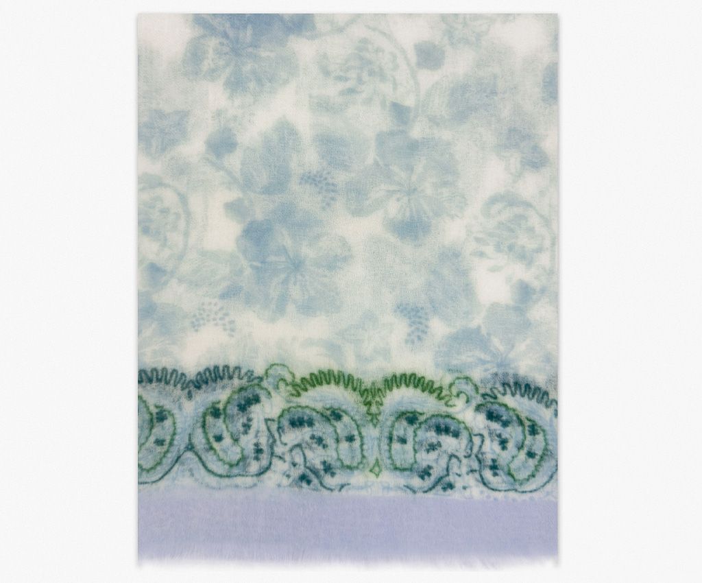 純羊絨圍巾-腰果花,藍色