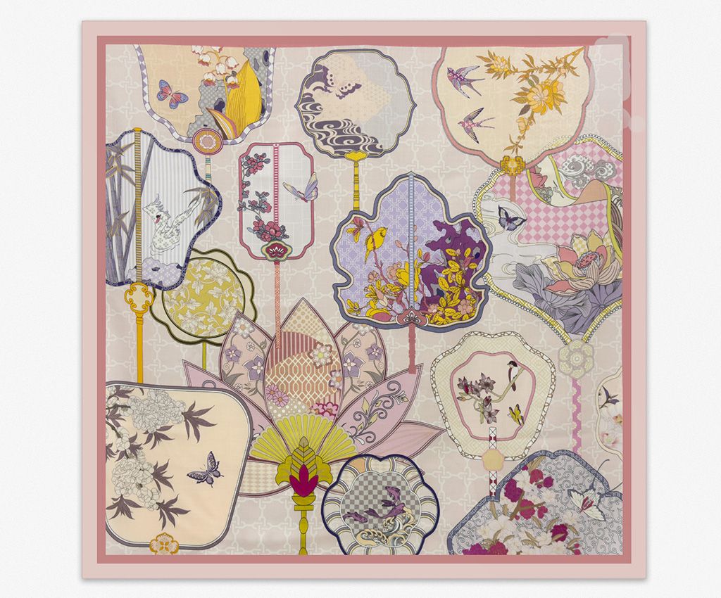 真絲混羊毛雙面印花方巾-蓮之夢,粉色/紫色