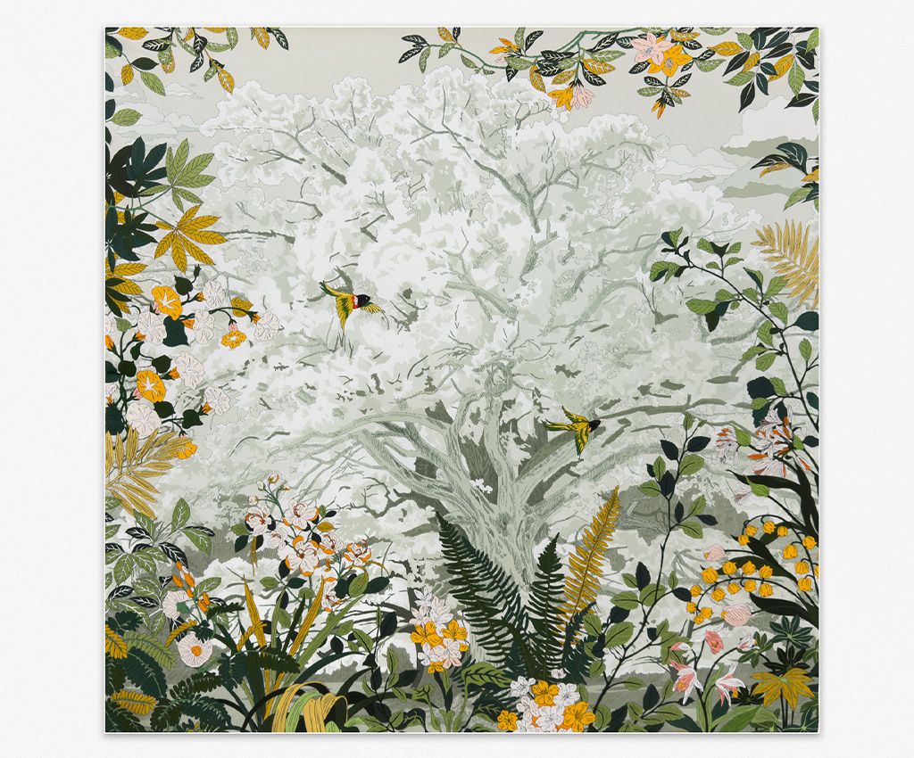 純真絲雙面印花方巾-翠綠夢境,綠色/藍色