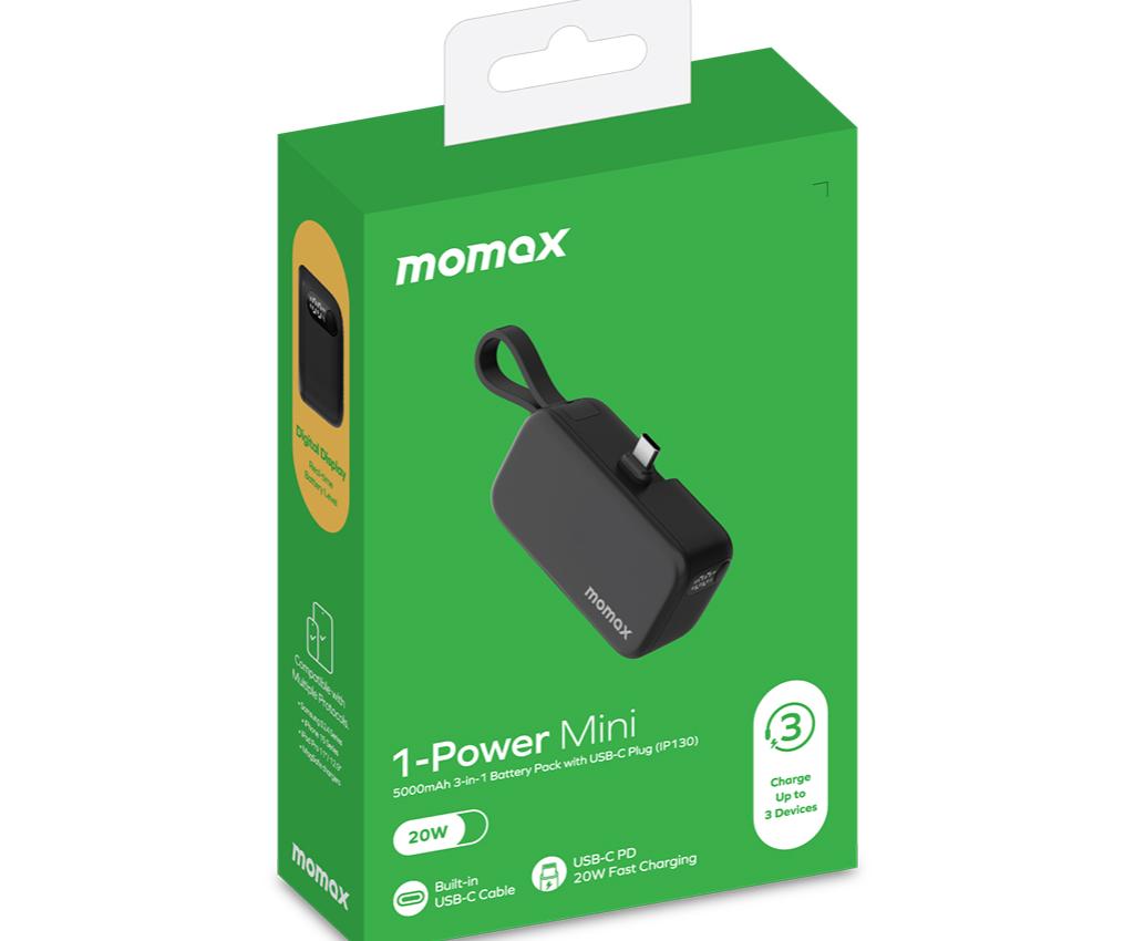 1-Power Mini 5000mAh 内置可折叠USB-C移動電源 (黑)