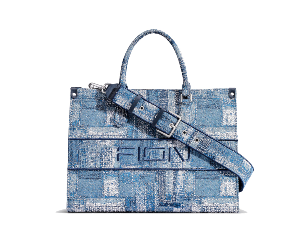 Oil Painting Denim with Leather Tote Bag