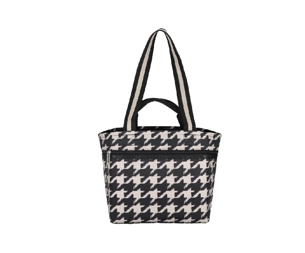 Two Handle Zip Tote (Black / Beige Houndstooth)