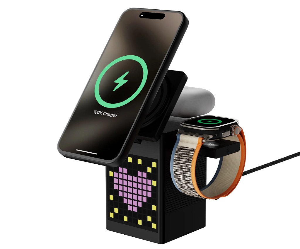 SPICKARD 5-in-1 Pixel Art Wireless Charging Dock with BT Speaker